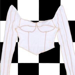 CONTRAST STITCH CORSET LONGSLEEVES IN WHITE